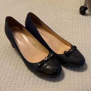 Navy Quilted Leather Ballet Pumps with Patent Cap Sz 40